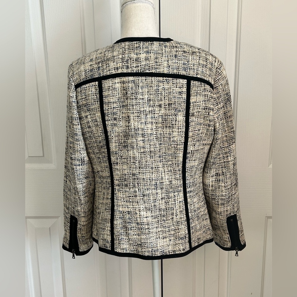 NWOT ANNE KLEIN Women Tweed Blazer, Cream, Black, Blue, Size 12 - Picture 6 of 8